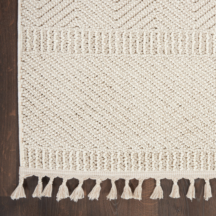 Ivory Geometric Braided Synthetic Rectangular Area Rug