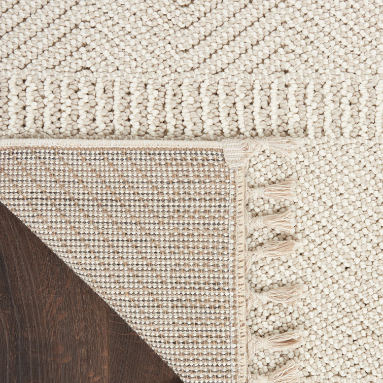 Ivory Geometric Braided Synthetic Rectangular Area Rug