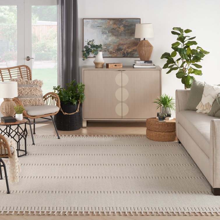 Ivory Geometric Braided Synthetic Rectangular Area Rug