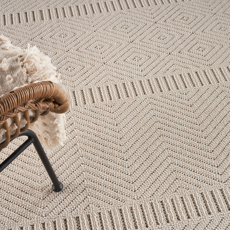 Ivory Geometric Braided Synthetic Rectangular Area Rug