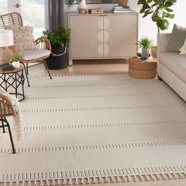 Ivory Geometric Braided Synthetic Rectangular Area Rug