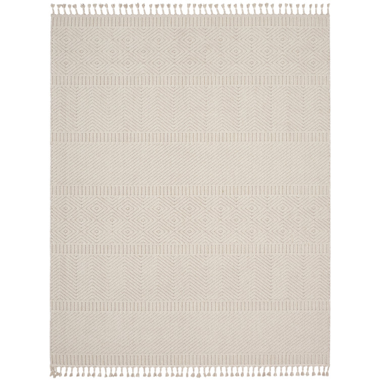Ivory Geometric Braided Synthetic Rectangular Area Rug