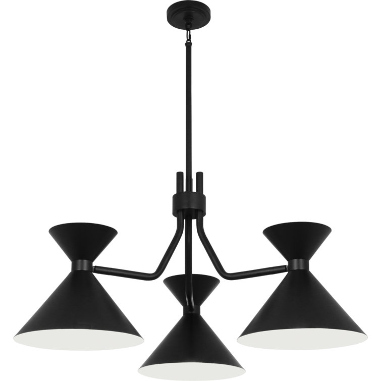 Matte Black 3-Light Modern Chandelier with Cone Shades