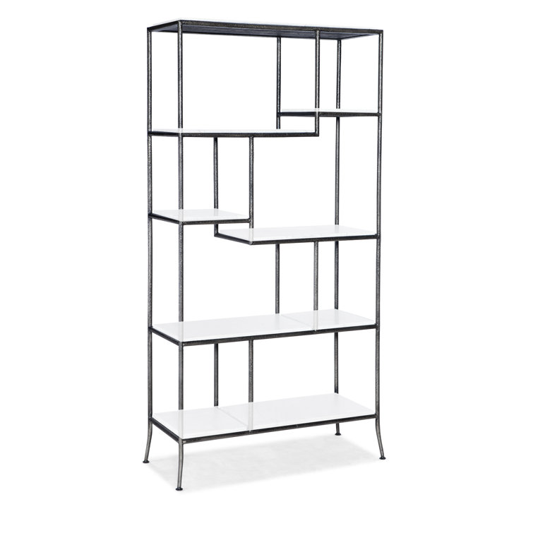 Gray Geometric Metal and Wood Bookcase
