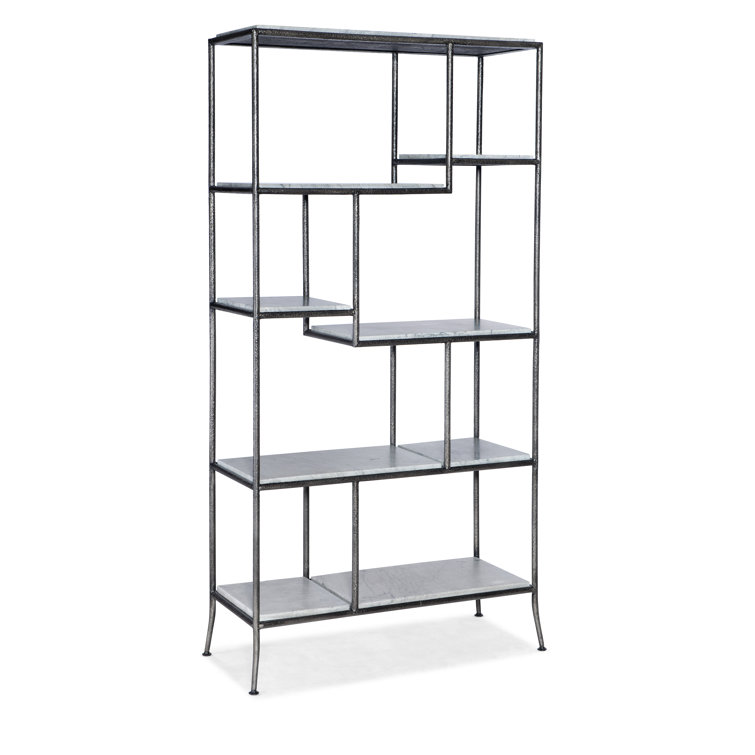 Gray Geometric Metal and Wood Bookcase