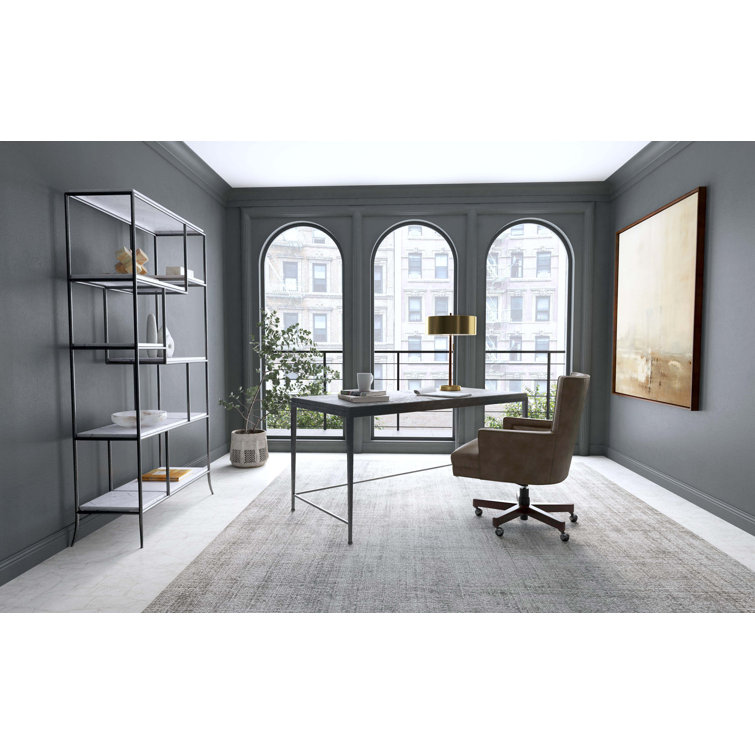 Gray Geometric Metal and Wood Bookcase