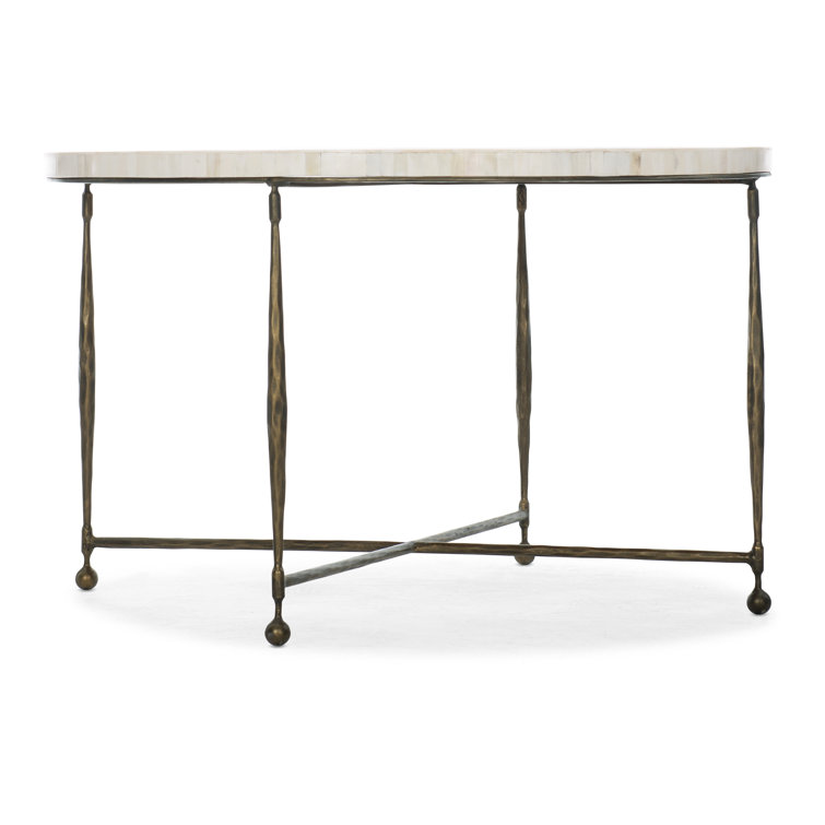 Transitional Round Gold and Beige Wood Coffee Table with Storage