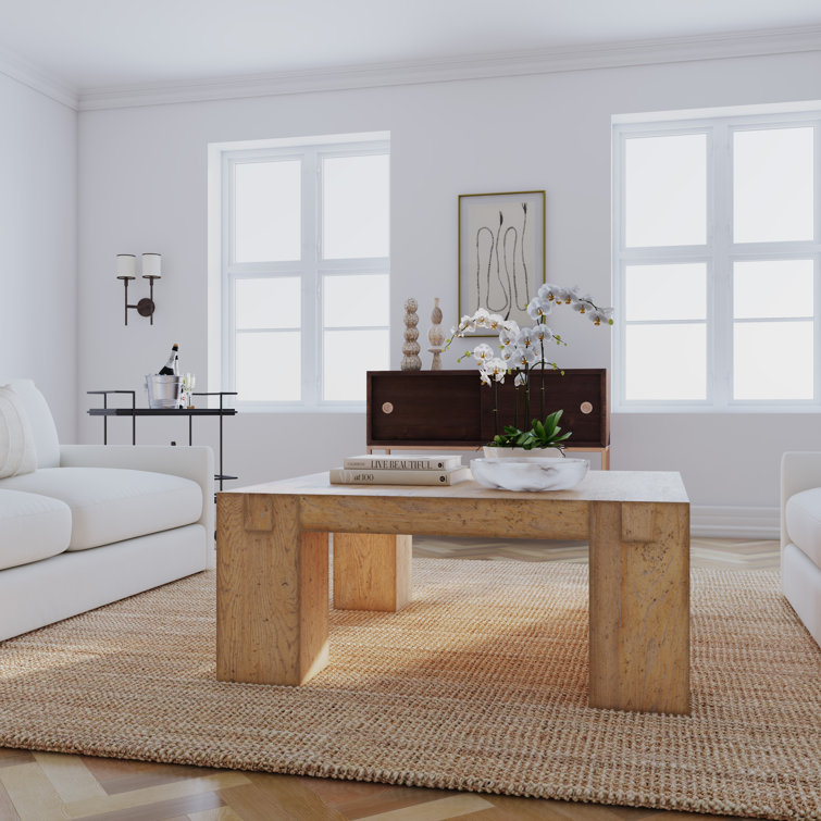 Transitional Square Brown Solid Wood Coffee Table