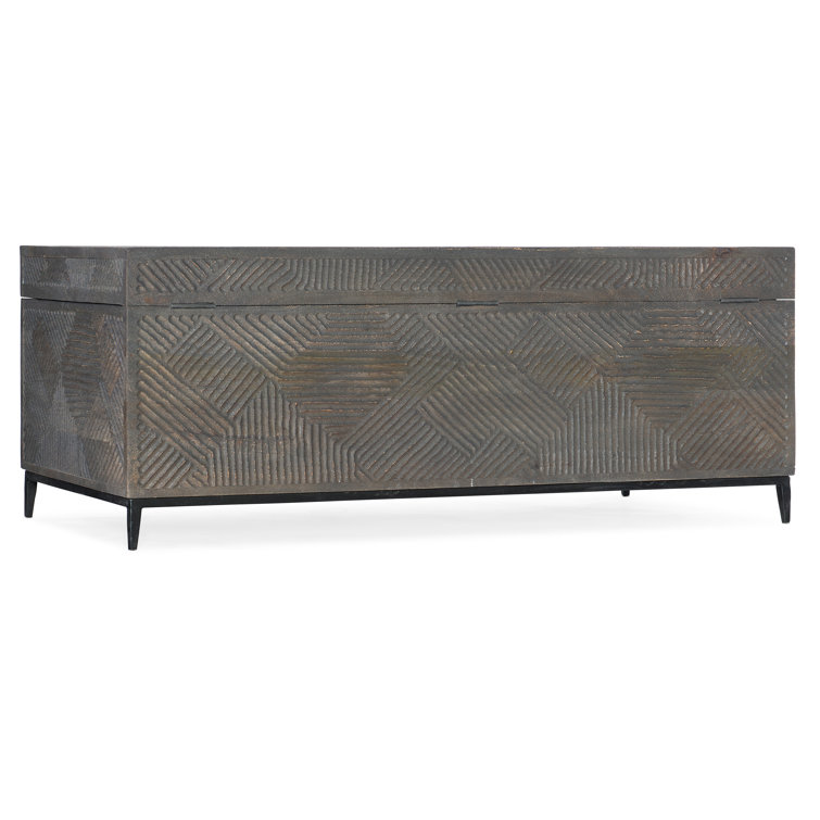 Gray and Black Mango Wood Lift-Top Storage Trunk