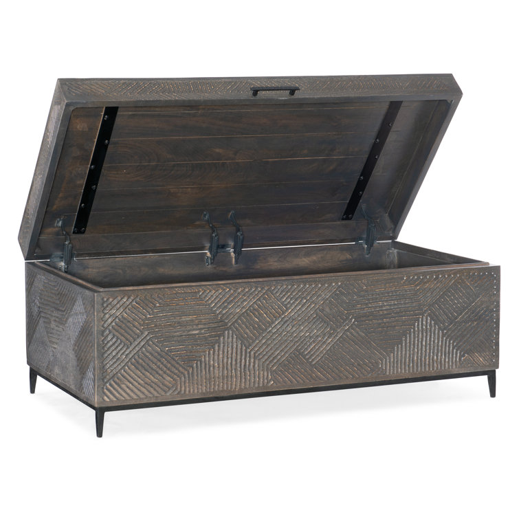 Gray and Black Mango Wood Lift-Top Storage Trunk