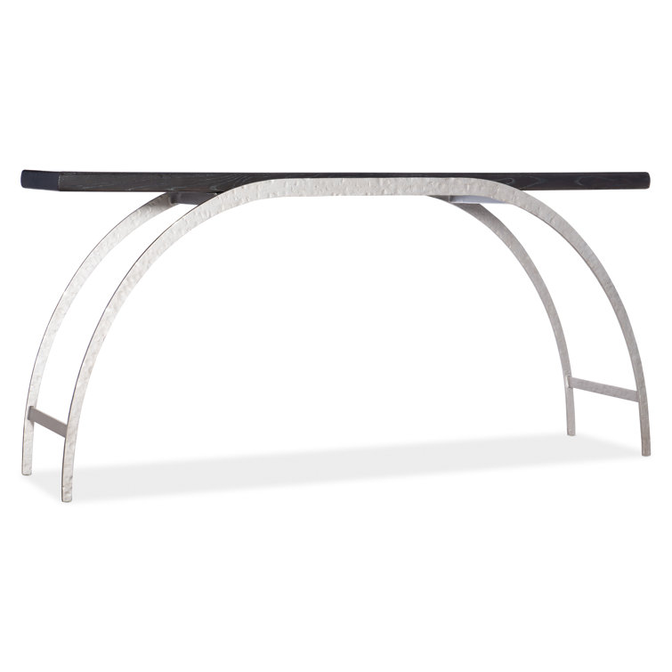 Rustic Oak and Silver Metal Arched Console with Black Finish