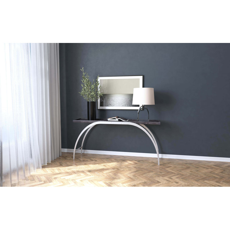 Rustic Oak and Silver Metal Arched Console with Black Finish