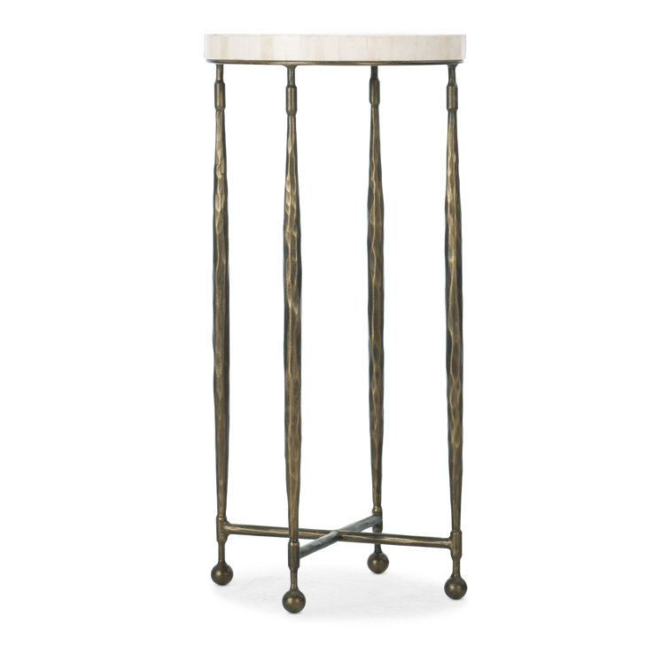 Beige Stone and Gold Metal Round End Table