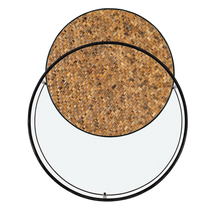 Beige and Black Round Wood and Metal Nesting Coffee Table Set