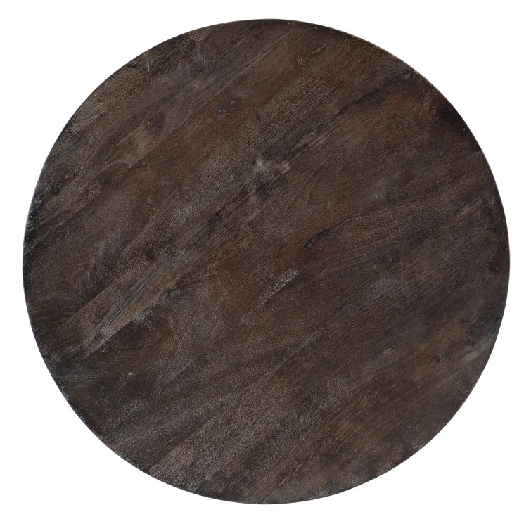 Round Brown Mango Wood and Gold Metal Coffee Table