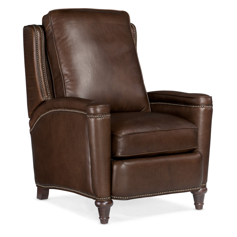 Handcrafted Beige Leather and Wood Traditional Recliner
