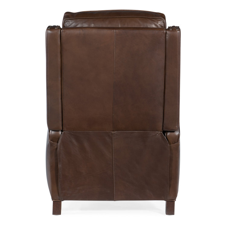 Handcrafted Beige Leather and Wood Traditional Recliner