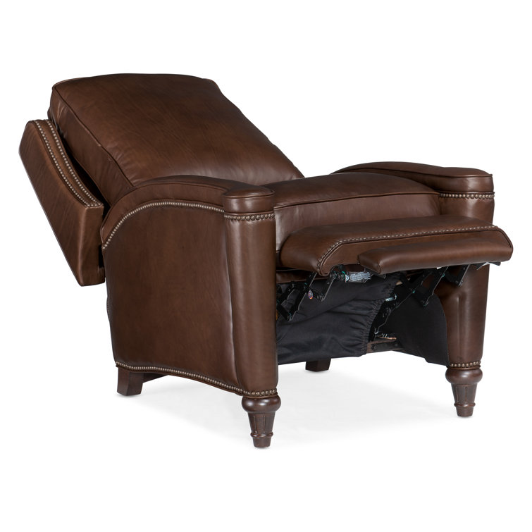 Handcrafted Beige Leather and Wood Traditional Recliner