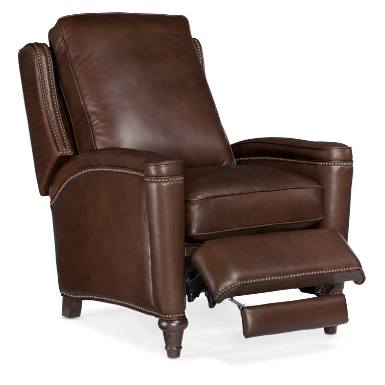 Handcrafted Beige Leather and Wood Traditional Recliner