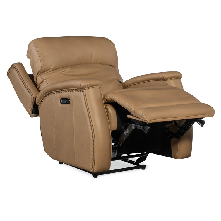 Sahara Sand Leather Power Recliner with Nailhead Trim