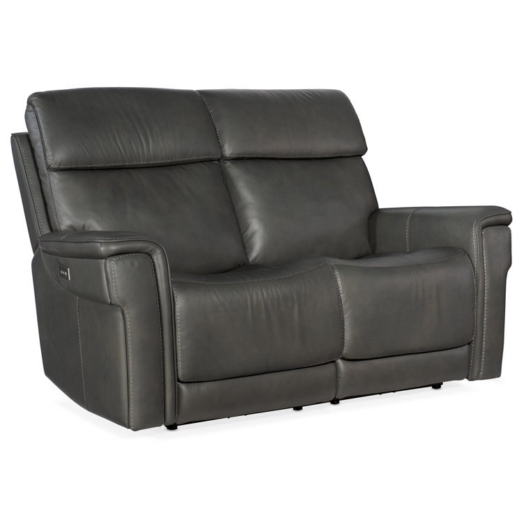Sahara Dorian Gray Leather Loveseat with Pillow-top Arm and Cup Holder