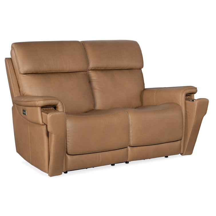 Sahara Sandalwood Leather Power Loveseat with Cup Holder