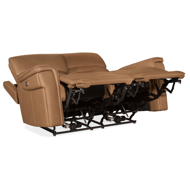 Sahara Sandalwood Leather Power Loveseat with Cup Holder