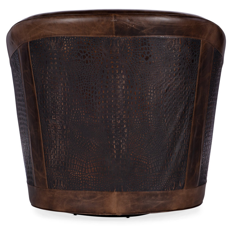 Morrison Brown Leather Handcrafted Swivel Barrel Chair