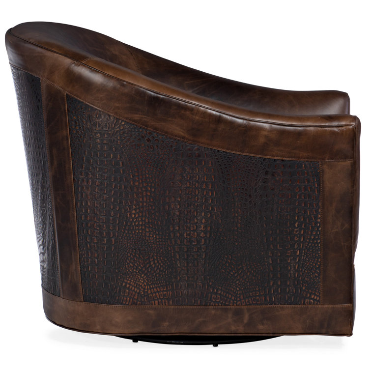 Morrison Brown Leather Handcrafted Swivel Barrel Chair