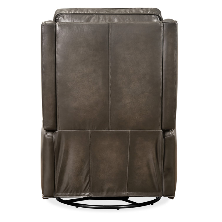 Kerley Gray Leather Swivel Recliner with Nailhead Trim