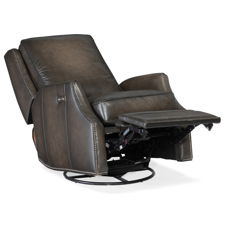 Kerley Gray Leather Swivel Recliner with Nailhead Trim