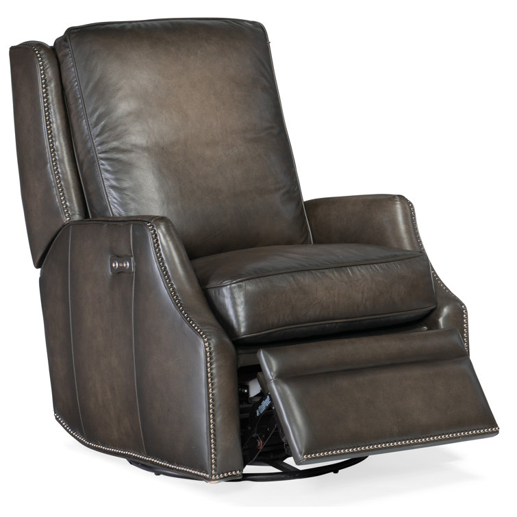 Kerley Gray Leather Swivel Recliner with Nailhead Trim