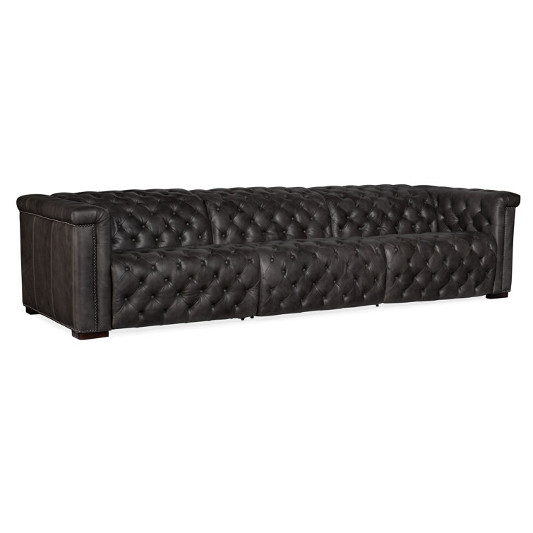 Gray Tufted Leather Power Reclining Sectional Sofa