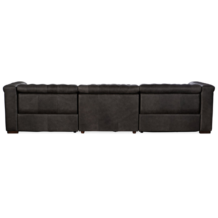 Gray Tufted Leather Power Reclining Sectional Sofa