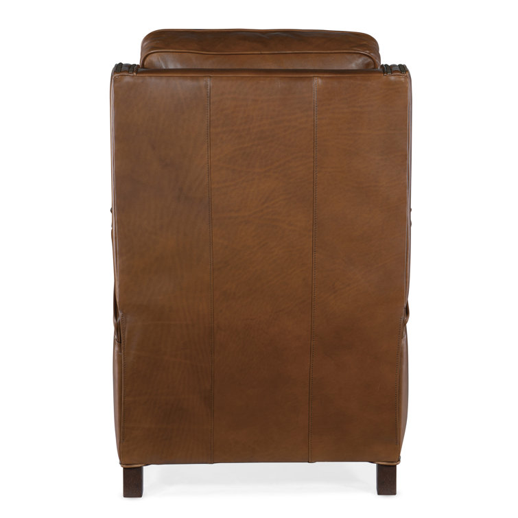 Handcrafted Beige Leather and Wood Traditional Recliner