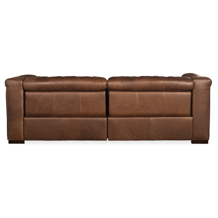 Savion 89'' Brown Leather Power Reclining Sofa with Nailhead Trim