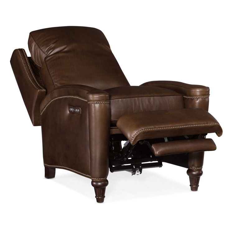 Espresso Genuine Leather Recliner with Dark Wood Frame