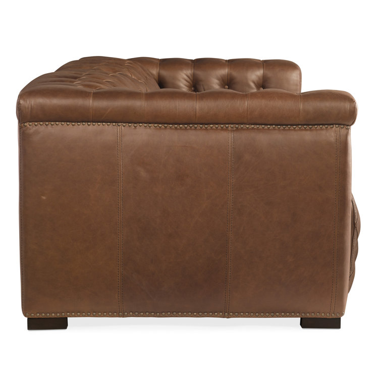 Savion 89'' Brown Leather Power Reclining Sofa with Nailhead Trim