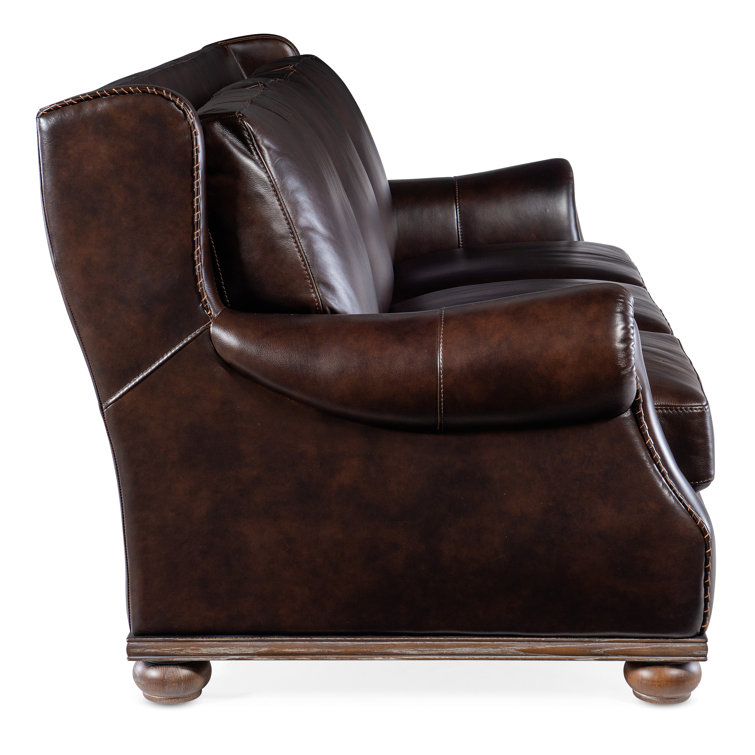 Derrick Burnt Umber Leather Reclining Sofa with Rolled Arms