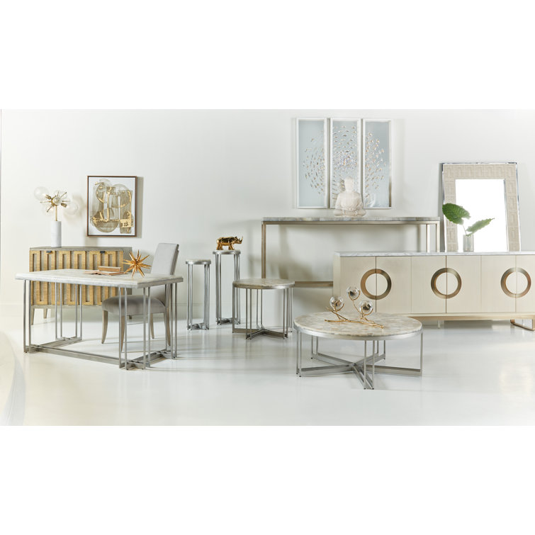 Contemporary Round Silver Metal and Stone Lamp Table