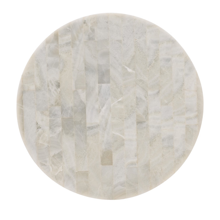 Transitional 24'' White & Gold Round Stone Metal Lamp Table