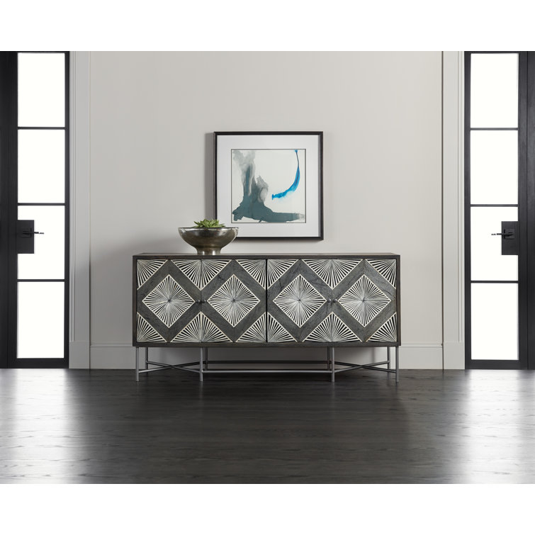 Gray and White Bone Inlay Mango Wood Sideboard