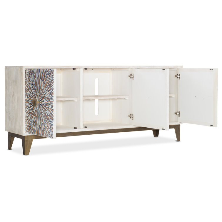 White and Gold Starburst Inlay Media Console with Cabinet