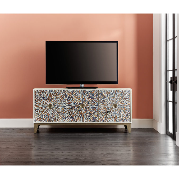 White and Gold Starburst Inlay Media Console with Cabinet