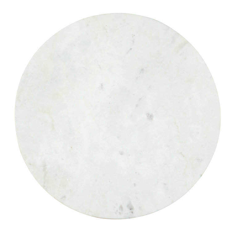Transitional 18'' Silver and White Round Wood & Stone End Table