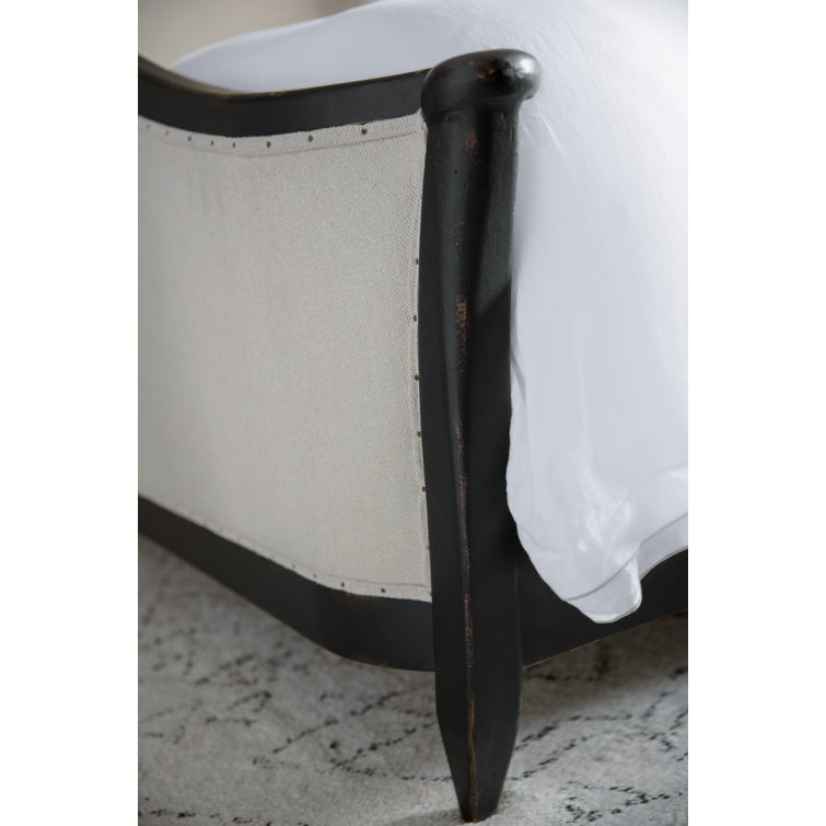 Tuscan White and Black Queen Upholstered Bed with Nailhead Trim