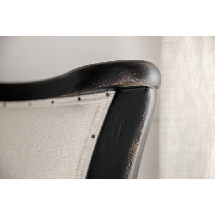 Tuscan White and Black Queen Upholstered Bed with Nailhead Trim
