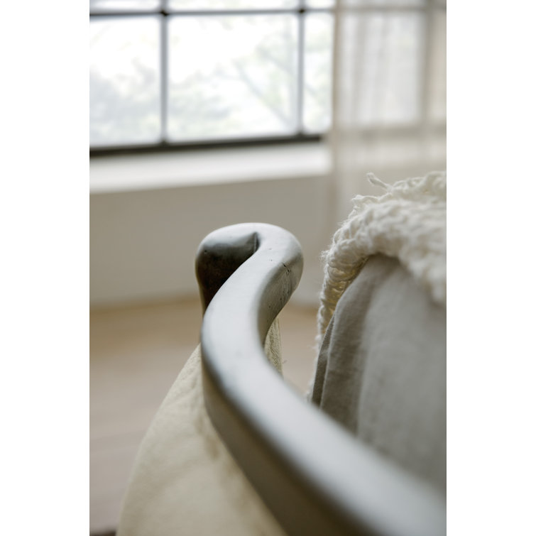 Tuscan White and Black Queen Upholstered Bed with Nailhead Trim