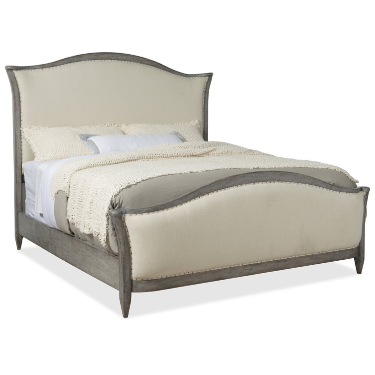 Tuscan White and Gray King Upholstered Bed with Nailhead Trim