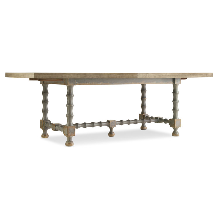 Beige and Gray Extendable Rectangular Wood Dining Table